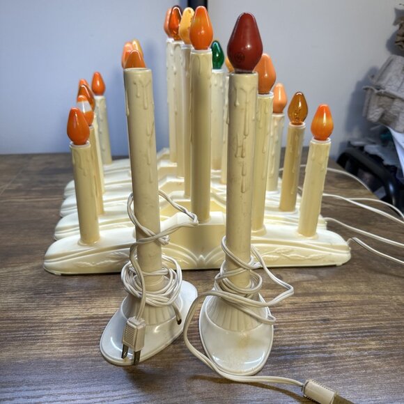 Vintage Christmas Holiday Candelabra 5 Light Window Ivory Drip Candle  WORKS - Picture 3 of 11